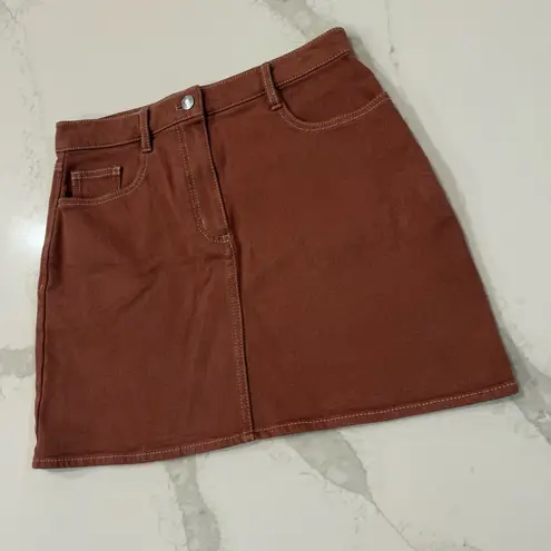 Wilfred Free by Aritzia High Waisted Denim Date Night Mini Skirt Women’s 4 Brown