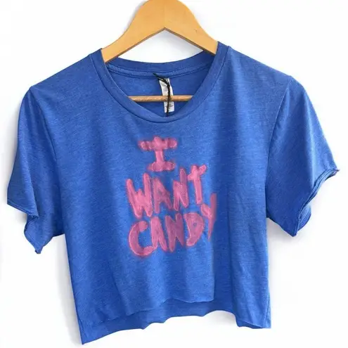 “I Want Candy” Blue Crop top Hand painted Tee / Exclusive Design