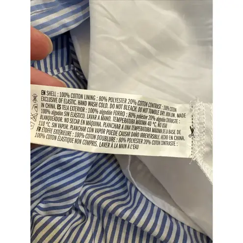 English Factory PUFF SLEEVE MIDI DRESS Size Medium Tiered Blue Stripe Belted