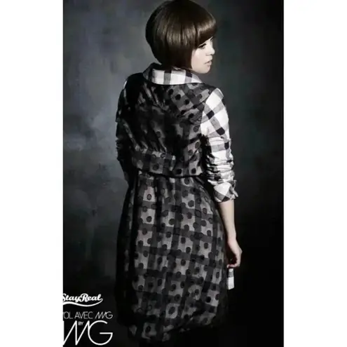 Envol Alec Ning X Stayreal Designer Plaid Polka Dot Chiffon Dress Size M Cowgirl Black Size M