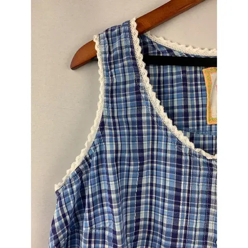 Avenue Women’s Blue Plaid Lace Tank Top Size L