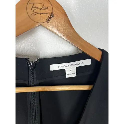 Diane Von Furstenberg  Eliana Ruched Sheath Dress 6 Black Stretch DVF V- Neck