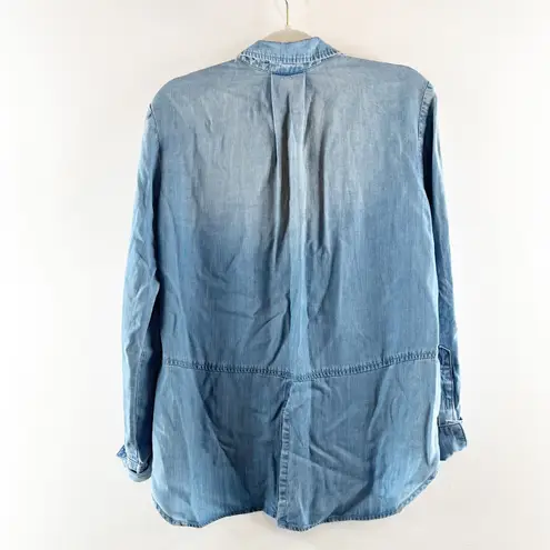 Bella Dahl Long Sleeve Button Up Split Back Chambray Shirt Blue Medium
