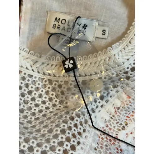 Molly Bracken Floral Dress Crochet Lace Yoke Puff Sleeve Orange Size Small New