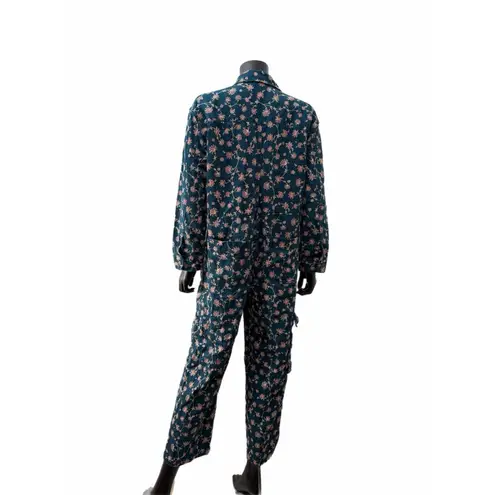 Future Collective Jenny Lopez Floral Utility Boiler Jumpsuit Teal Size 8 Green Size M