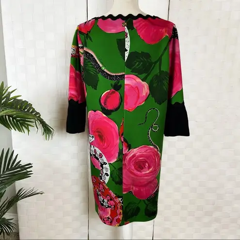 Cavalli Class Green And Pink Snake Jewel Floral Print Mid Sleeve Dress Size 12