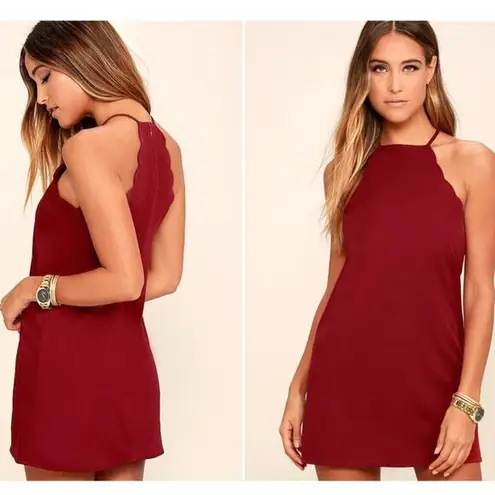 Lulus Endlessly Endearing Wine Red Dress Womens L Halter Mini Back Zip NWT $49 Size L