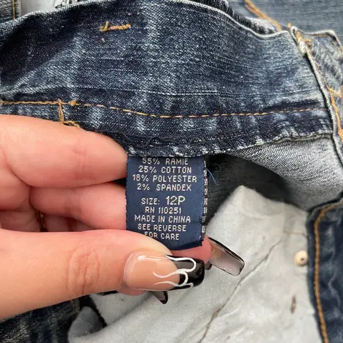 Angels Vintage Y2K 90s Floral Stitchwork Sequin High Rise Flare Leg Petite Jeans