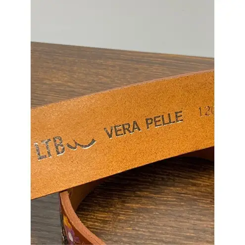 Vera Pelle Embroidered Brown Leather Belt