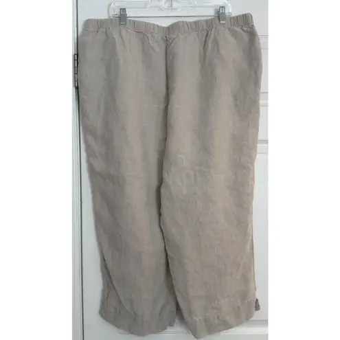 J. Jill 100% Linen Cropped Pants Sz 2XL Oatmeal Elastic Waist Lightweight Breezy