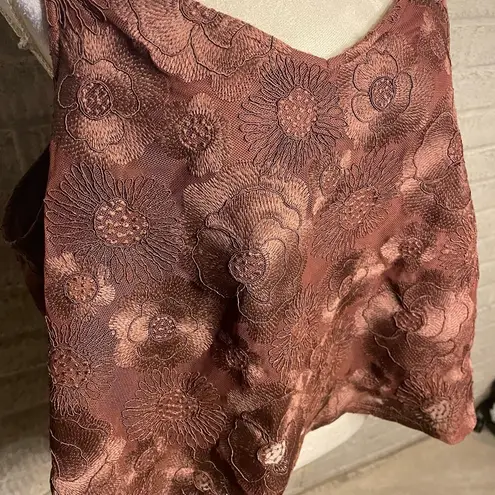 Cotton Express NWT Express Women Rum Raisin Embroidered Floral V-Neck Mesh Cami Size XL