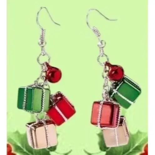 Christmas Gift Earrings Dangle Hooks New Festive Presents Holiday Party … Red