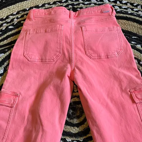 Risen High Rise Wide Leg Hot Pink Cargo Stretchy Jean Size 3/26