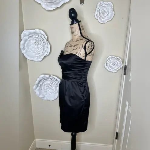 Pompous Girly Black Strapless Satin Retro Style Cocktail Dress Size 5