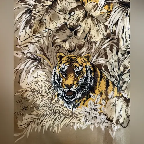 Vintage Lena G.I.H. Tiger Jungle Silk Scarf 34x43” Brown