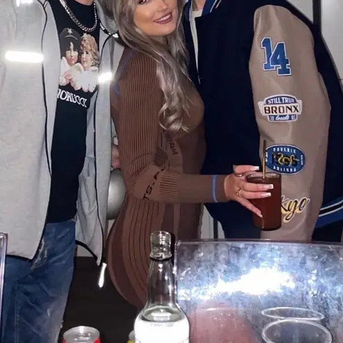 UO iets Frans Brown Seamless Long Sleeve Ribbed Striped Bodycon Sweater Dress XS