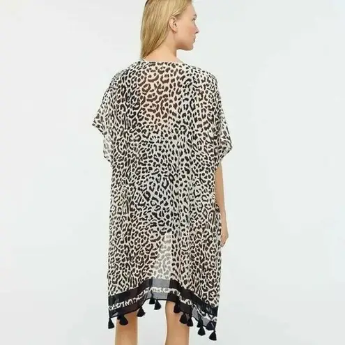J.Crew NEW  Swim Coverup Size M/L Leopard Print Beach Poncho Tassels L9713
