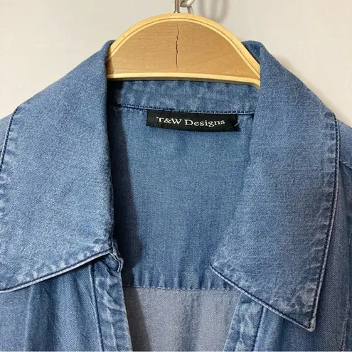 T&W Designs Tencel Lightweight Denim Cross Over Wrap Handkerchief Blouse Top