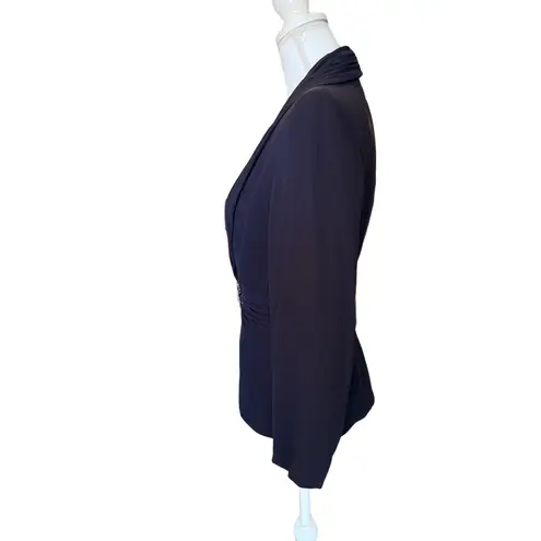 Dark Navy Escada Draped Blazer Rhinestone Clasp Evening Formal, Size 40 Blue