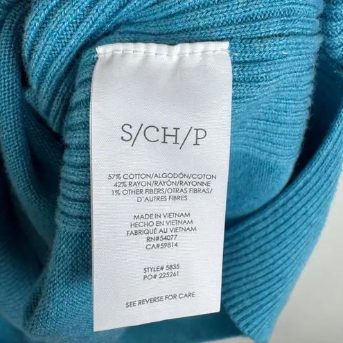 CAbi Hop to Knit Hoodie Small Blue V-Neck Pullover Sweater Comfy Cotton Blend