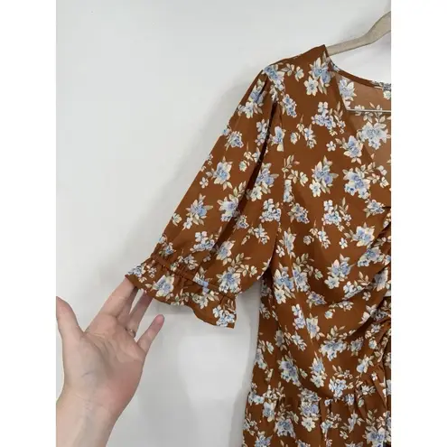 Pleione  Floral Blouse Women Medium Rust‎ Orange Cinch Front Peasant Bohemian - Image 5