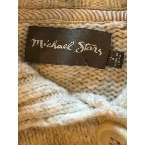 Michael Stars Ivory And Tan Heathered Mock Neck Long Line Cardigan Sweater 2