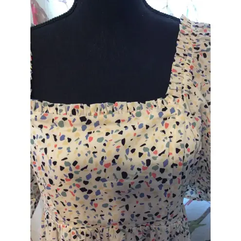 JODIFL Large L Print Dress Smocked Puffed Sleeves Square Neck Tiered Skirt JODIFIL