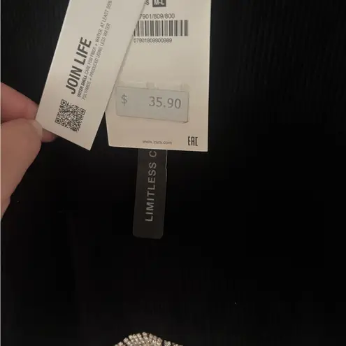 ZARA  Black Crop Top with Fringe Detail