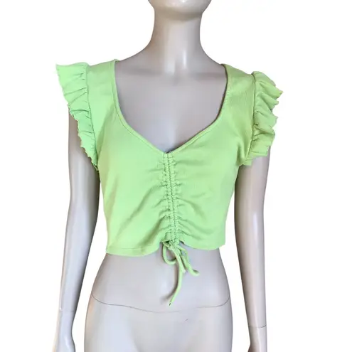 ZARA  Lime Green Ruffle Short Sleeve Crop Top