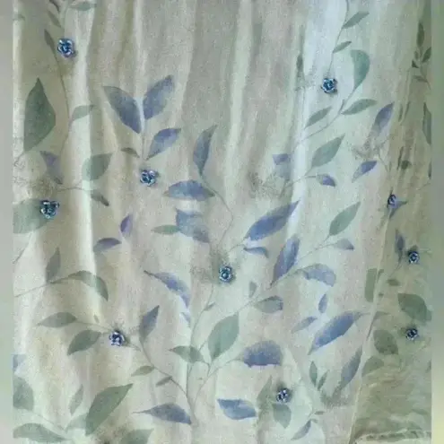 Petite Sophisticate Vintage 90s  Blue‎ Y2K Silk Floral Beaded Sleeveless Dress