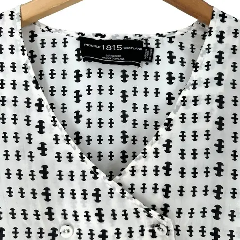 Pringle of Scotland Black and White Print Silk Origami Sleeve Blouse Size 10 Top