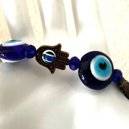 Glass evil eye hamsa stretchy bracelet Blue