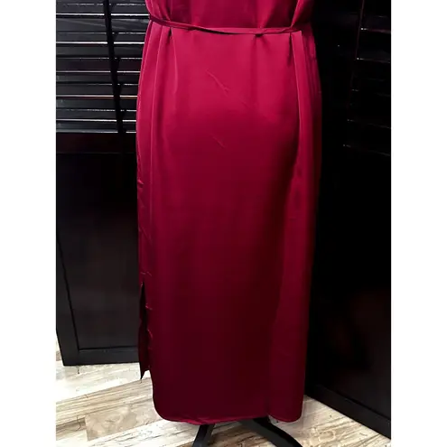 INC  Women's Red Satin Crape Halter Belted Midi Dress Side Slit 4 NWT