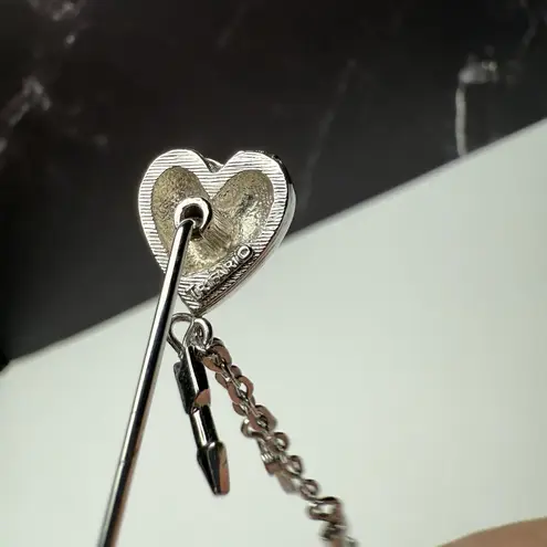Trifari Signed Heart With Dangle Charms Silver Tone Lapel Stick Pin