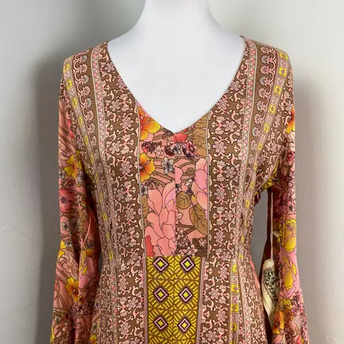 Aratta Silent Journey Feelings Dress Boho Bell Sleeve Medium Pink