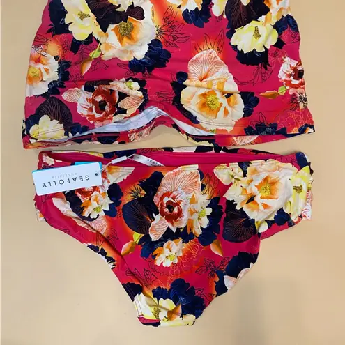 Seafolly Raspberry Pink Multicolor Floral Kabuki Bloom Bikini Swim Suit Sz 10 US