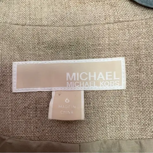 MICHAEL Michael Kors Tan Linen Cropped Sleeve Minimalist Blazer Jacket 6