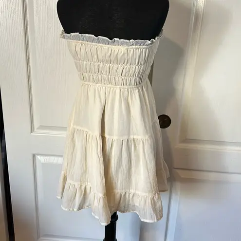 CREAM TIERED RUFFLE TUBE TOP MINI DRESS STRAPLESS WESTERN Romantic