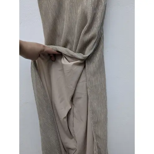 superdown REVOLVE X  Hailee High Slit Gold Slit Champagne Maxi Dress Size L NWT