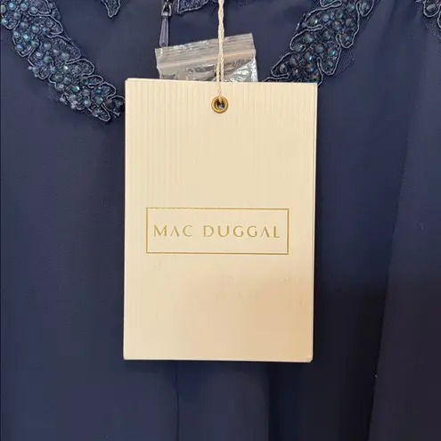 Mac Duggal NWT 20264 Navy Cap Sleeve Applique Bodice Flowy Gown Size 12