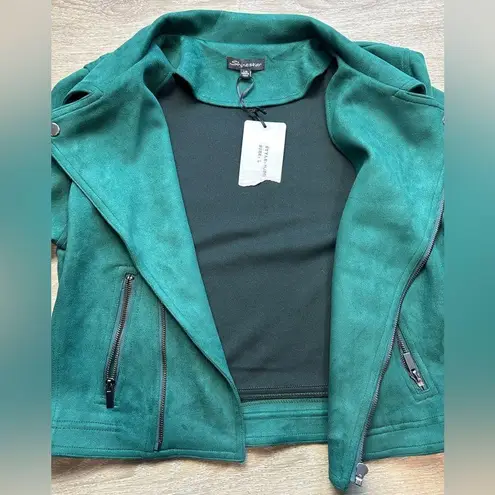 Shinestar 🆕  | Emerald Green Faux Suede Moto Jacket Size Large NWT