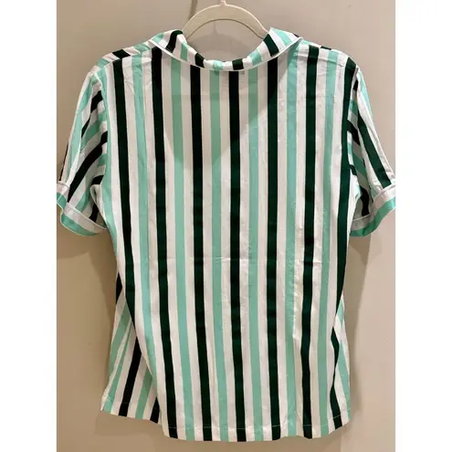 Katie Kime Striped Pajama Top Short Sleeve Set Small Green