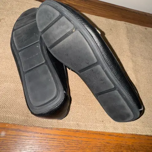 Tahari Textured Black Leather Loafers with Gold Accents