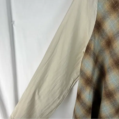 CP Shades Jaci Silk Cotton Blend Brown Plaid Print Long Sleeve Longline Tunic M