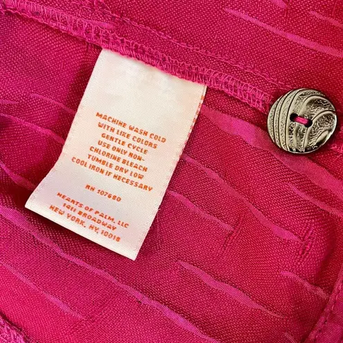 Hearts Of Palm Womens 8P Jacket Fuchsia Crinkle Effect 3/4 Sleeve Button Front Pink