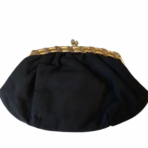 Vintage Victorian Black Clutch Gold chain Bag Purse Formal