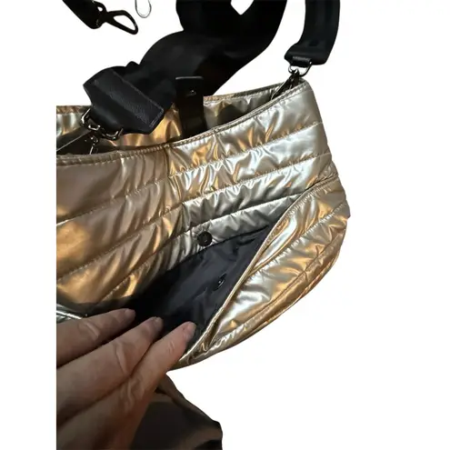 THINK ROYLN Messenger Quilted Metalic Silver Crossbody Bag, Removable Handle