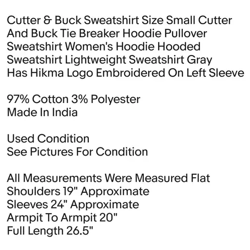 Sweatshirt Size Small Cutter And Buck Tie Breaker Hoodie Pullover Sweatshirt Women's Hoodie