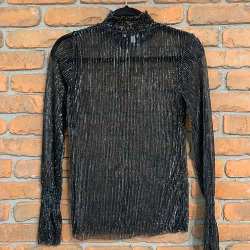 Habitual  Metallic Sheer Black Turtleneck Long Sleeve Top Shimmery Bell Sleeves S