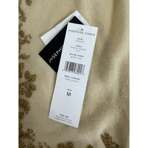 Josephine Chaus Sweater Cardigan Beaded NWT Medium Classic Luxury Cream Ivory